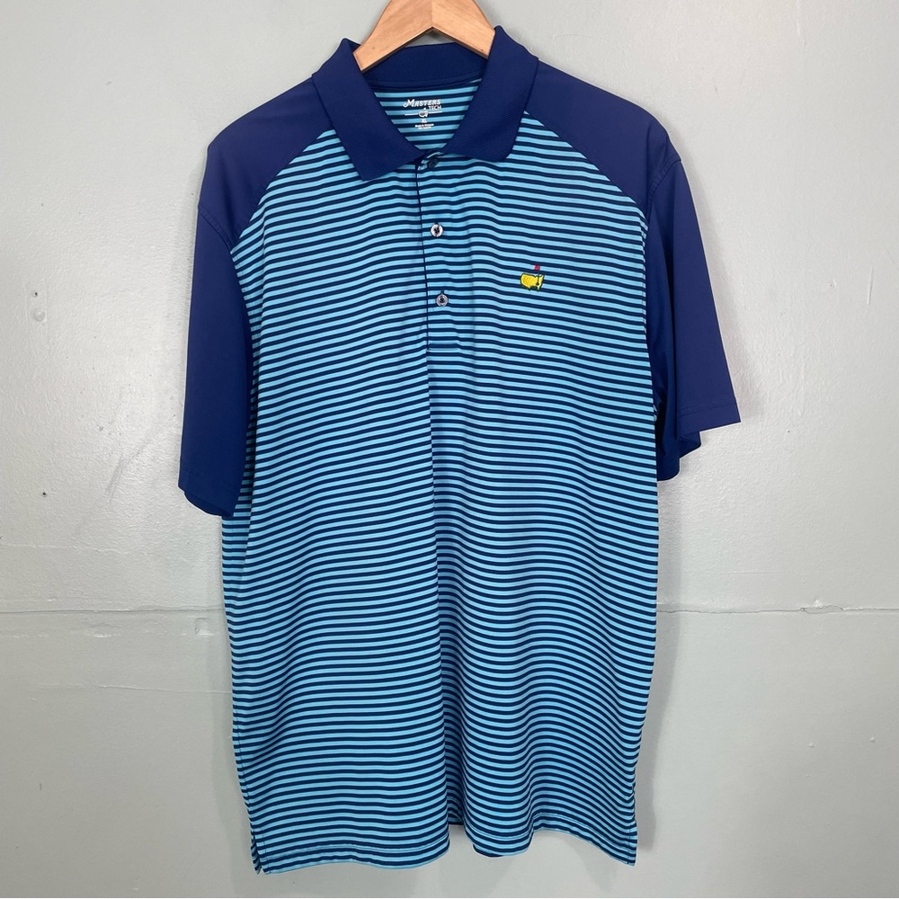 Master Tech Polo Striped Blue Golf Short Sleeve Men's XL Logo Patch